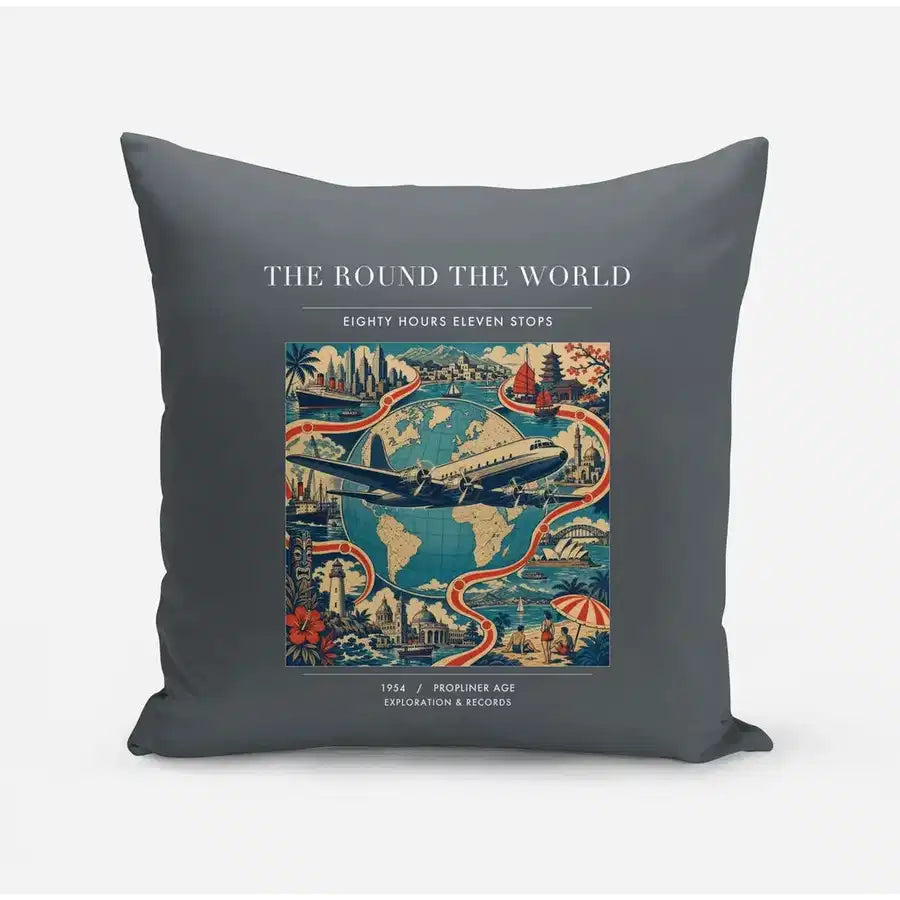 VINTAGE G4100 - The Round The World - Designed Pillows design on gray