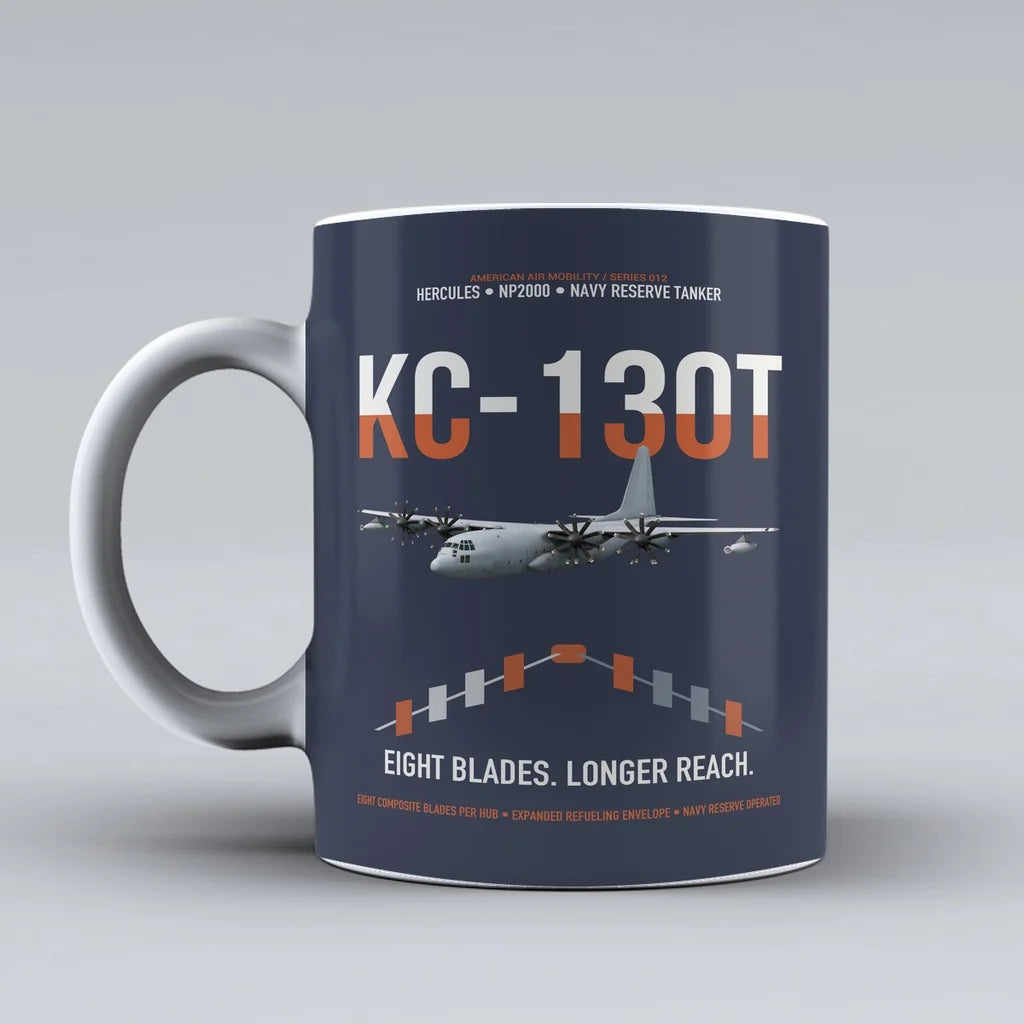 KC-130T NP2000 design on dark blue ceramic mug, double-side print