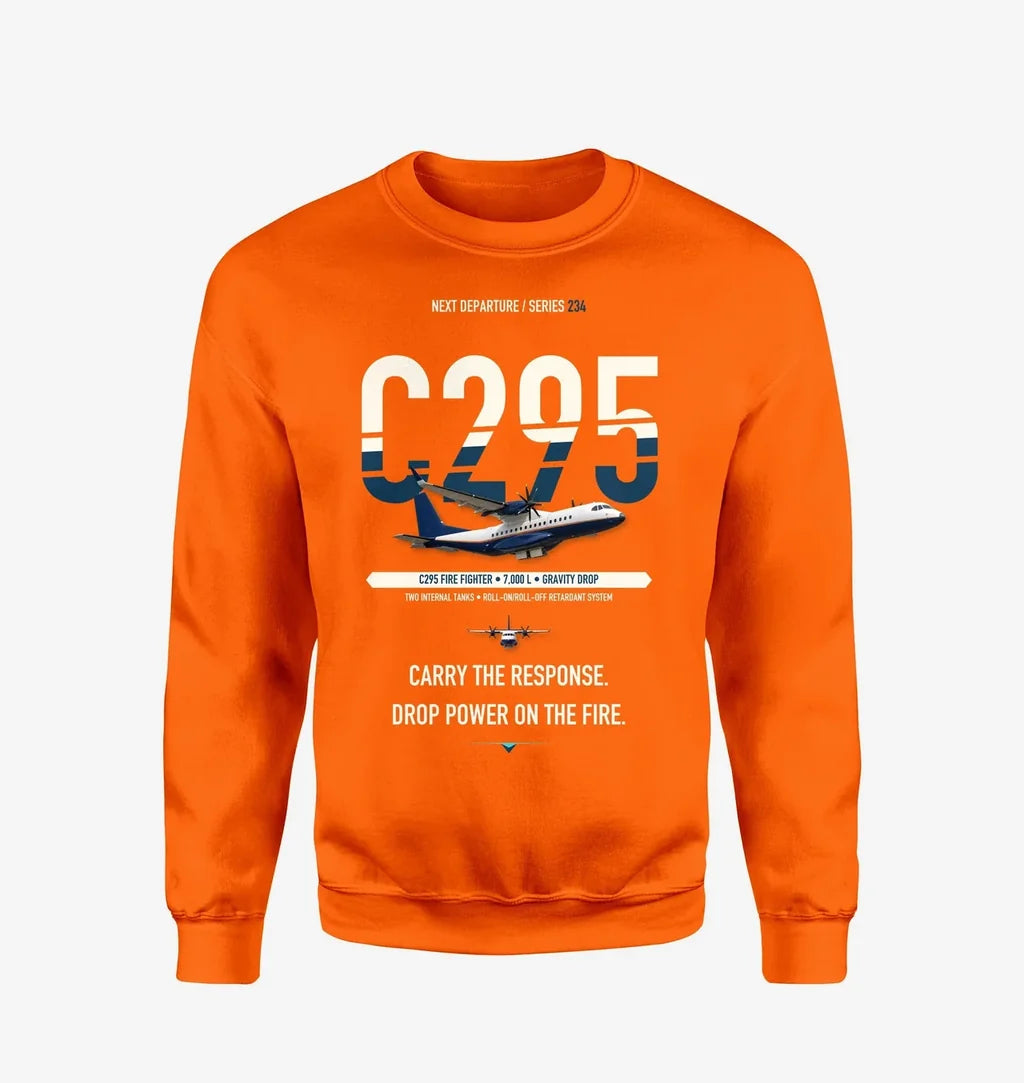 Airbus C295 Firefighter design on orange sweatshirt