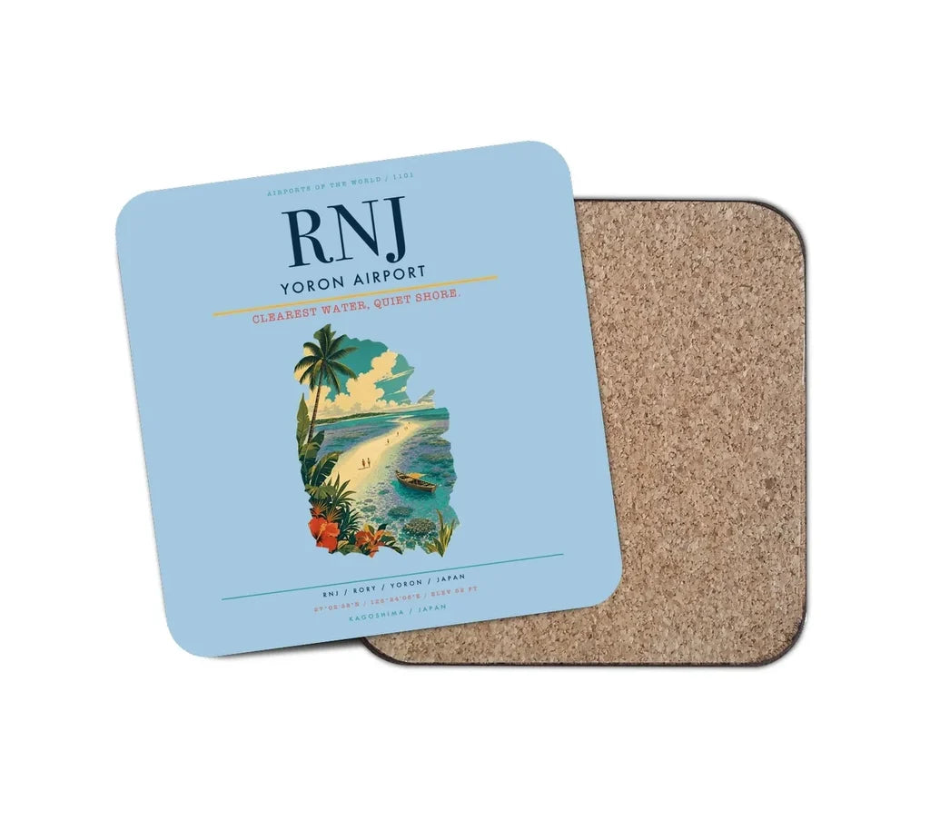 Yoron Airport (RNJ) design on light blue 1 piece coaster