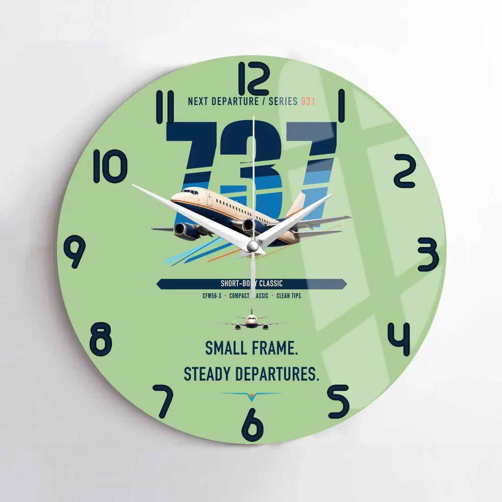 Boeing 737-500 Classic design on light green no frame wall clock