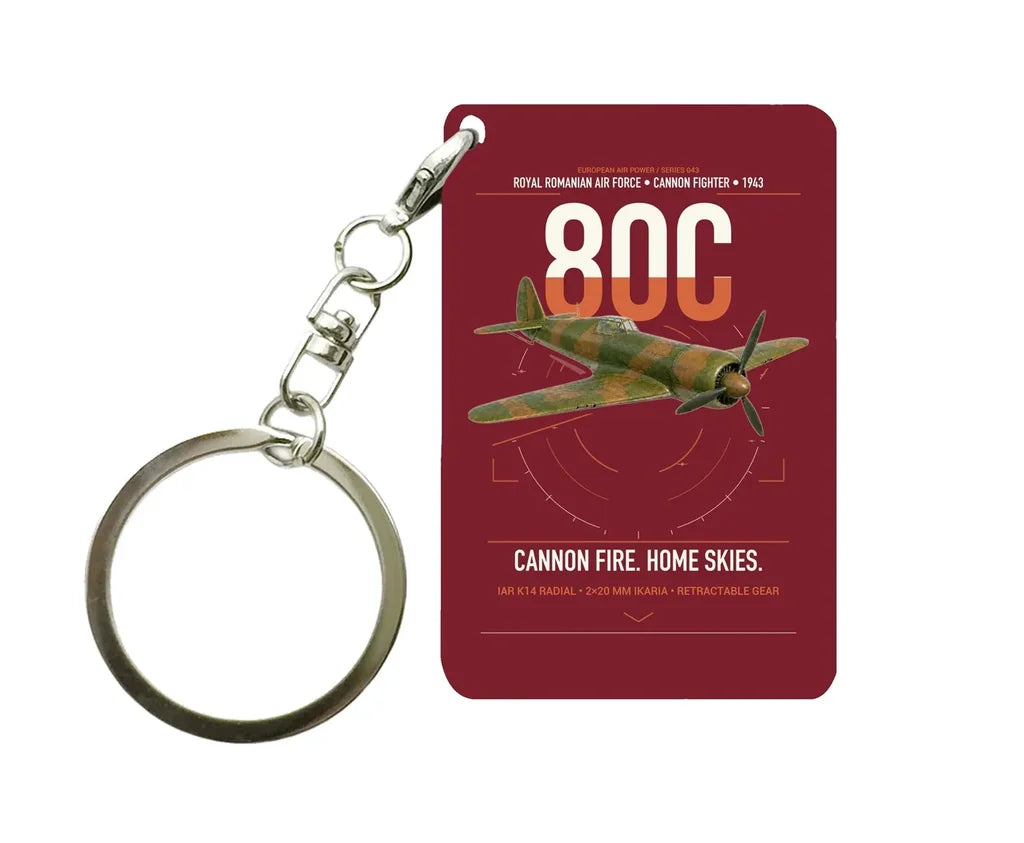 IAR 80C design on dark red designed key chain, double-side print