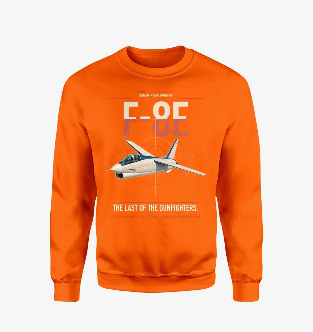 F-8E Crusader design on orange sweatshirt
