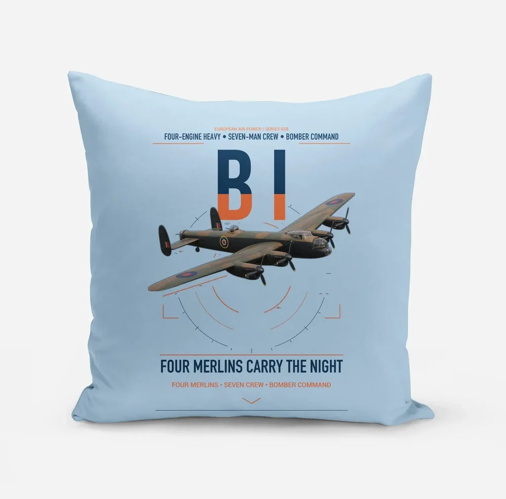 Avro Lancaster B I design on light blue pillow
