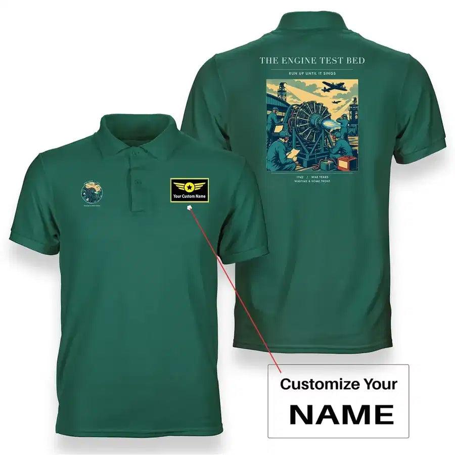 VINTAGE G4520 - The Engine Test Bed - Double-Side Polo T-Shirt design on green+name