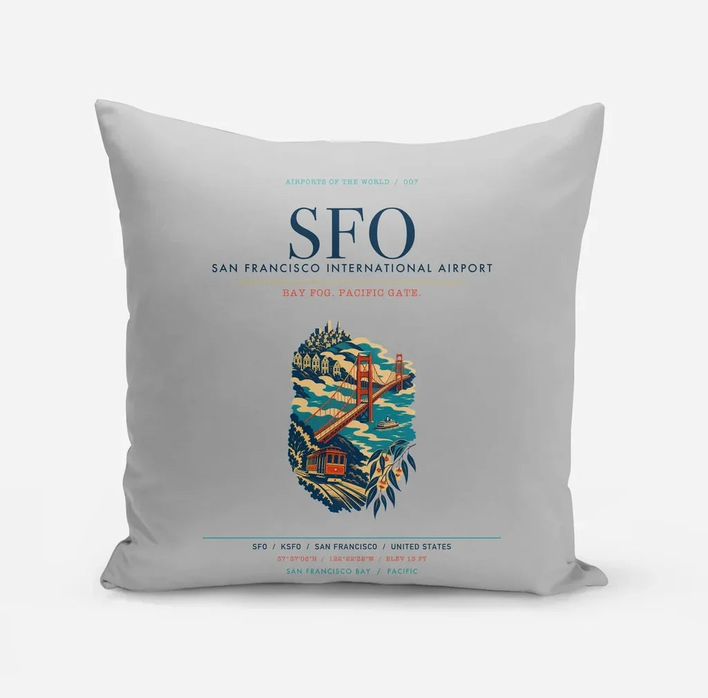 San Francisco International Airport (SFO) design on light gray pillow