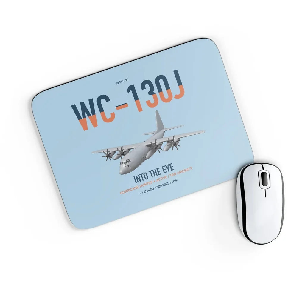 WC-130J Hurricane Hunter design on light blue rectangle mouse pad