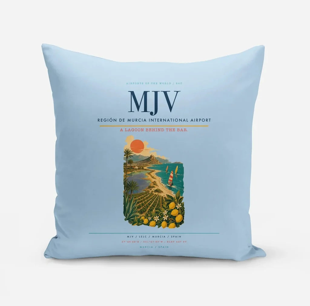 Región de Murcia International Airport (MJV) design on light blue pillow