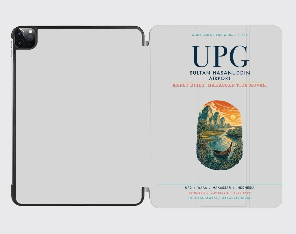 Sultan Hasanuddin Airport (UPG) design on light gray ipad tablet case