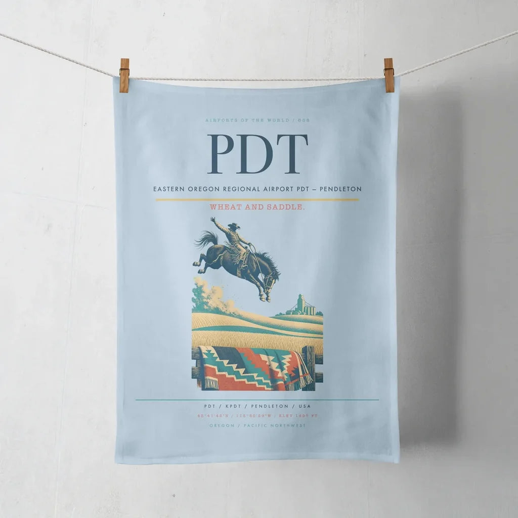 Eastern Oregon Regional Airport (PDT) design on light blue towel