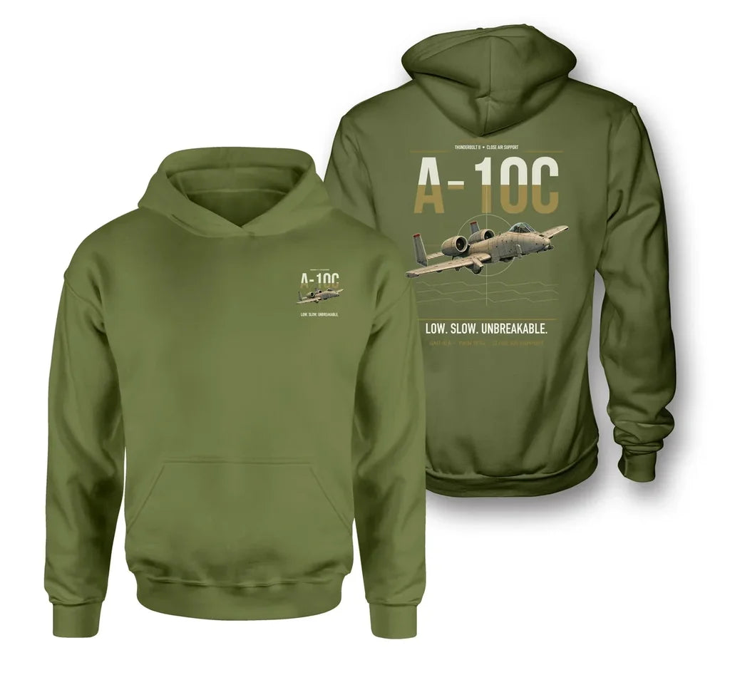 A-10C Thunderbolt II design on green army double-side hoodie, double-side print