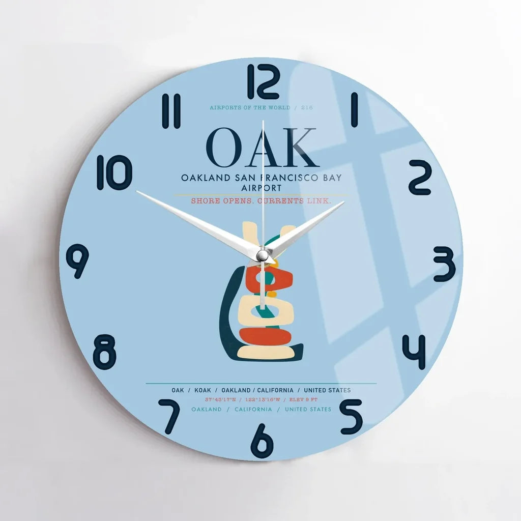 Oakland San Francisco Bay Airport (OAK) design on light blue no frame wall clock