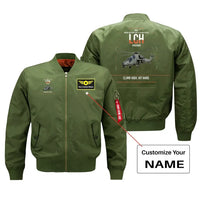 Thumbnail for HAL LCH Prachand design on green+name bomber jacket, double-side print