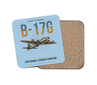 Thumbnail for B-17G Flying Fortress design on light blue 1 piece coaster