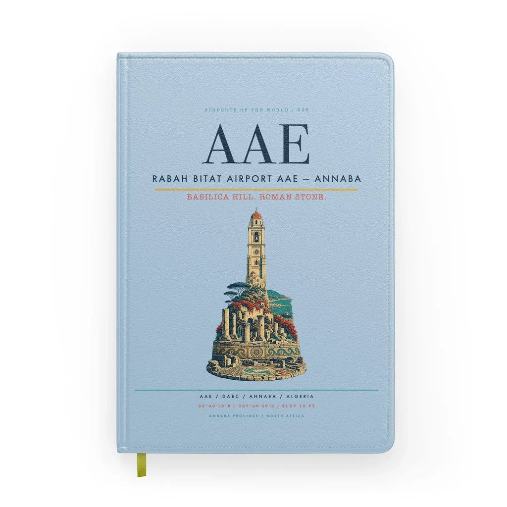 Rabah Bitat Airport (AAE) design on light blue notebook