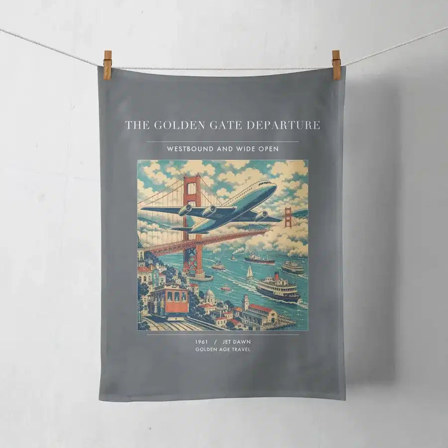 VINTAGE G4116 - The Golden Gate Departure - Designed Towels design on gray