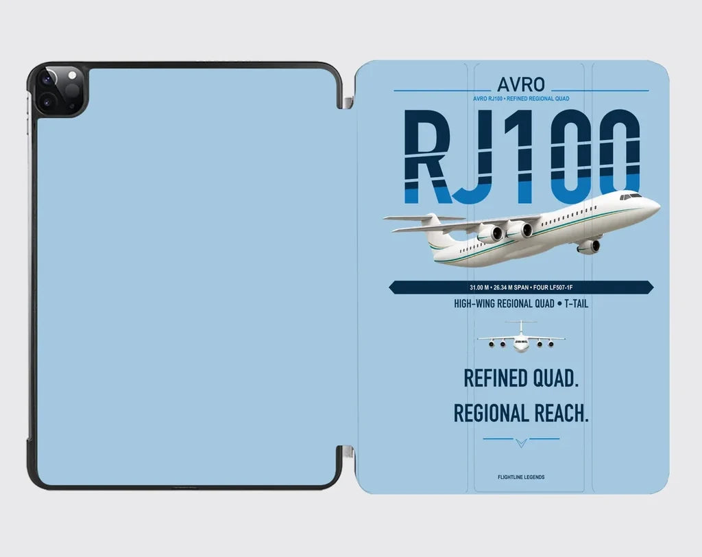 Avro RJ100 design on light blue ipad tablet case