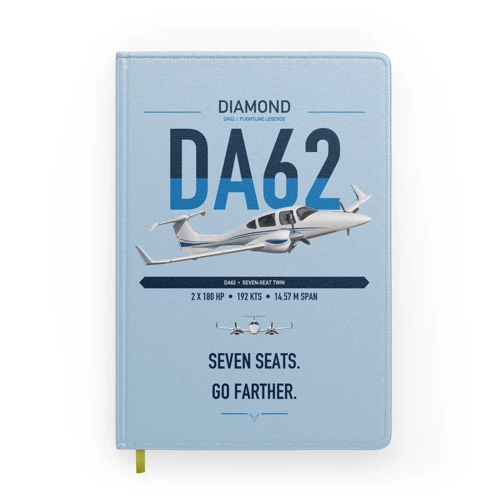 Diamond DA62 design on light blue notebook