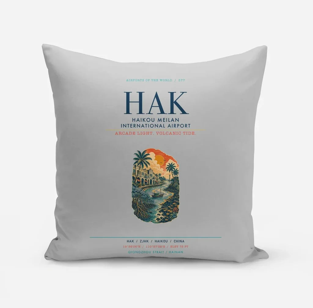 Haikou Meilan International Airport (HAK) design on light gray pillow