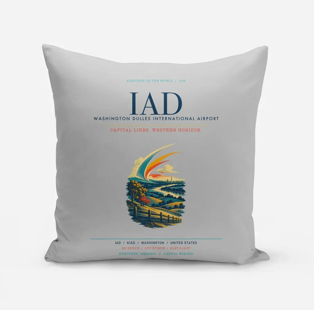 Washington Dulles International Airport (IAD) design on light gray pillow
