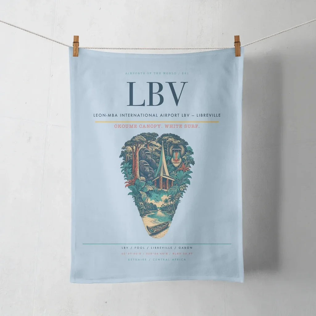 Leon-Mba International Airport (LBV) design on light blue towel