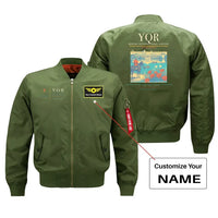 Thumbnail for Regina International Airport (YQR) design on green bomber jacket with custom name patch
