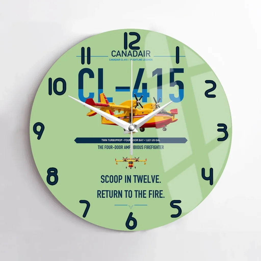 Canadair CL-415 design on light green no frame wall clock