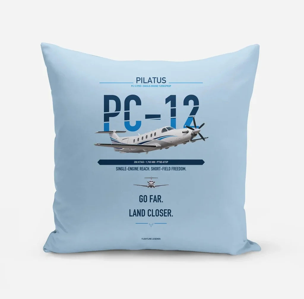 Pilatus PC-12 PRO design on light blue pillow