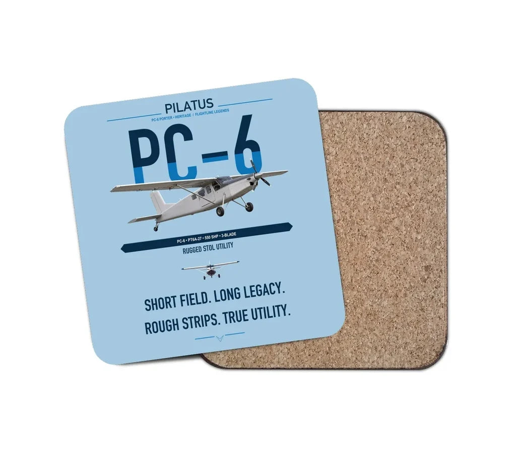 Pilatus PC-6 Porter design on light blue 1 piece coaster