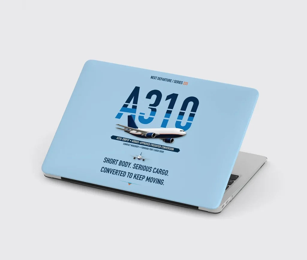Airbus A310-200P2F design on light blue MacBook case