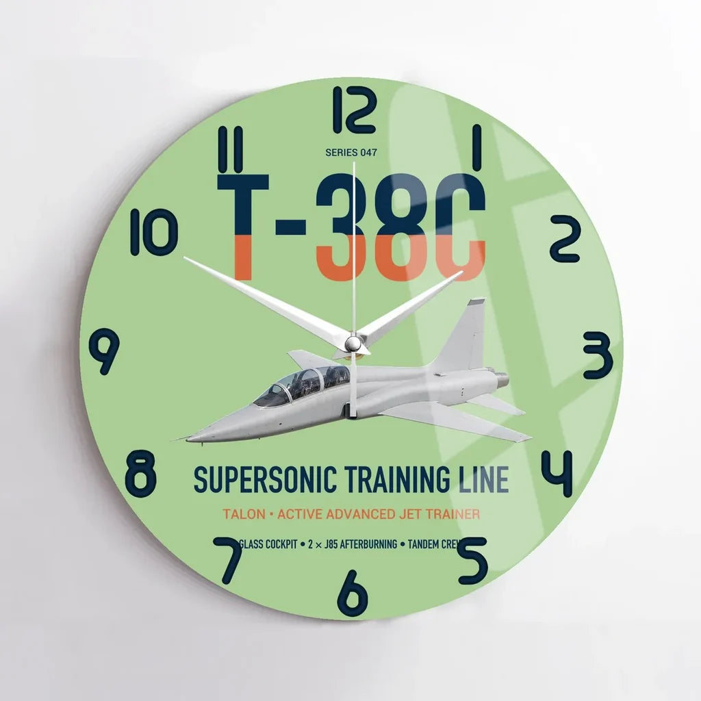 T-38C Talon design on light green no frame wall clock