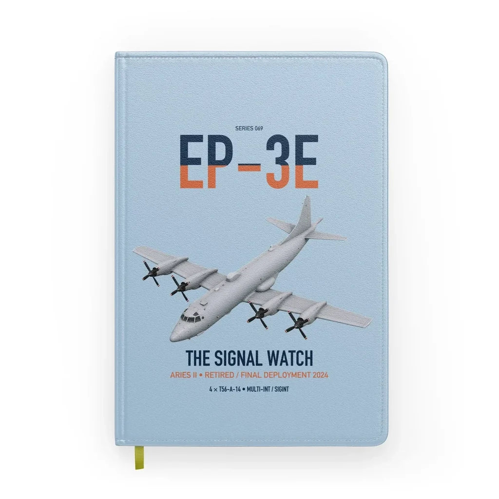 EP-3E ARIES II design on light blue notebook