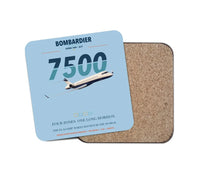 Thumbnail for Bombardier Global 7500 design on light blue 1 piece coaster