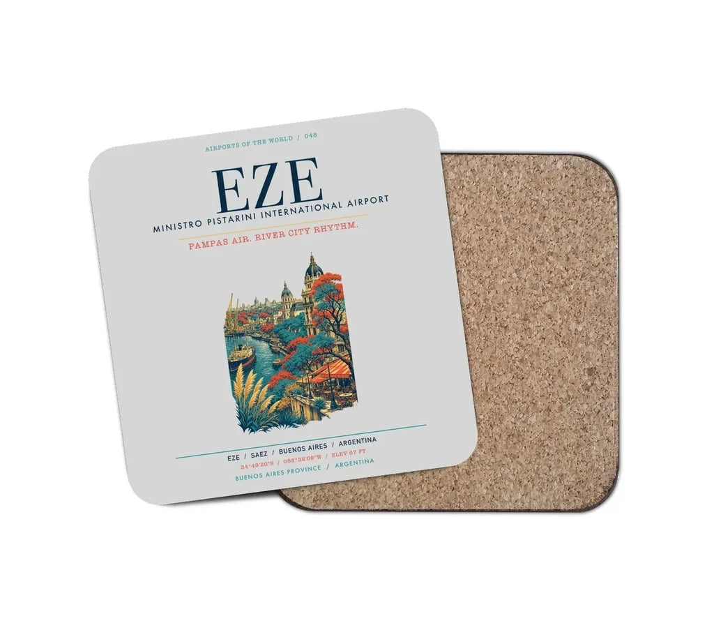 Buenos Aires Ministro Pistarini International Airport (EZE) design on light gray 1 piece coaster