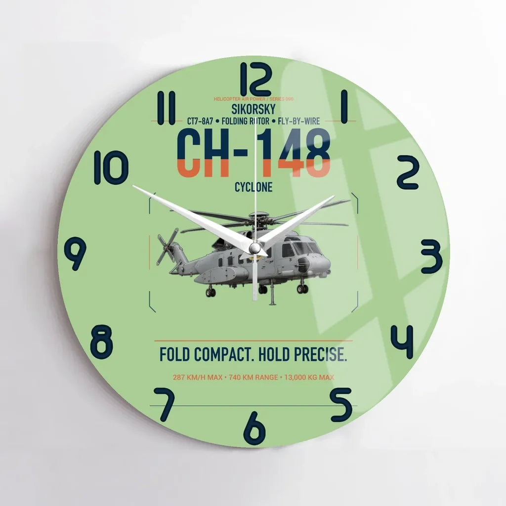 Sikorsky CH-148 Cyclone design on light green no frame wall clock