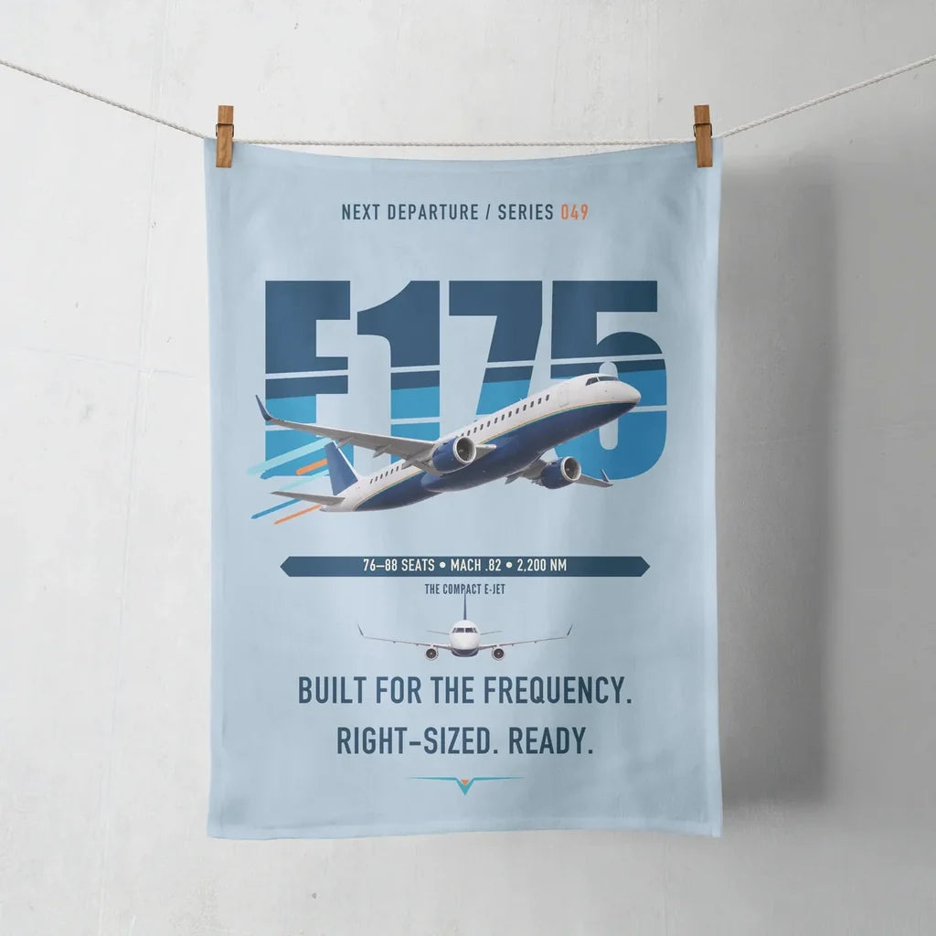 Embraer E175 design on light blue towel