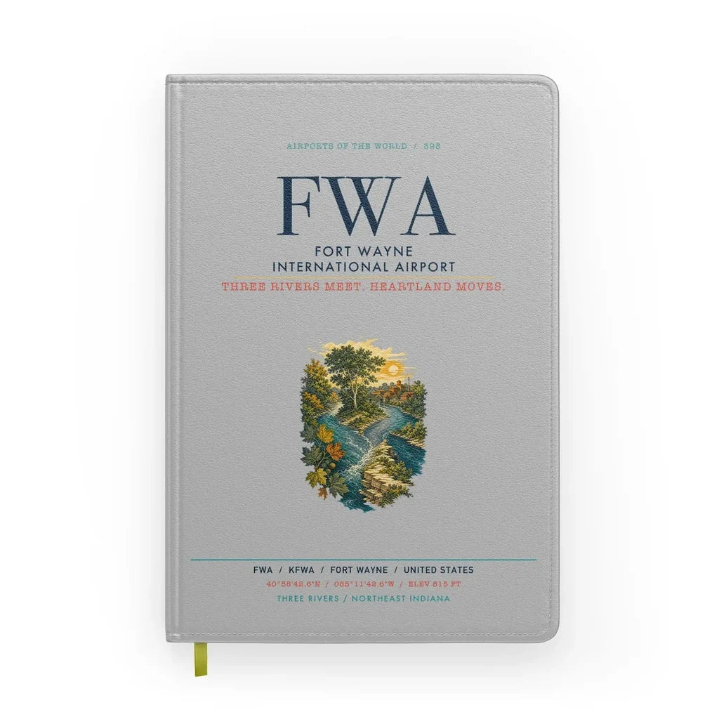 Fort Wayne International Airport (FWA) design on light gray notebook