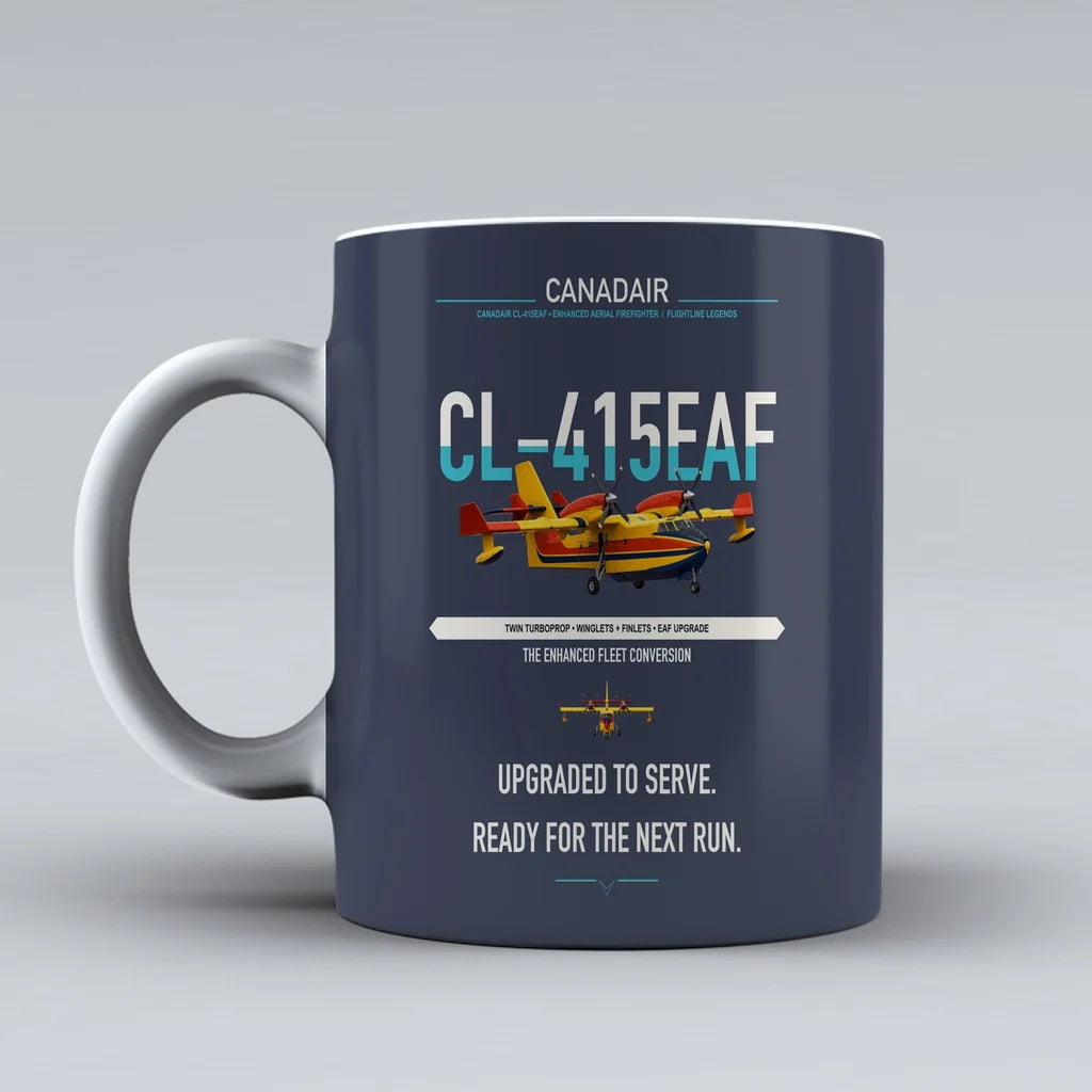 Canadair CL-415EAF design on dark blue ceramic mug, double-side print