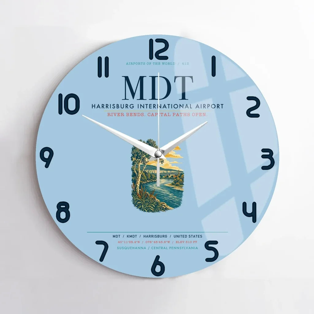 Harrisburg International Airport (MDT) design on light blue no frame wall clock