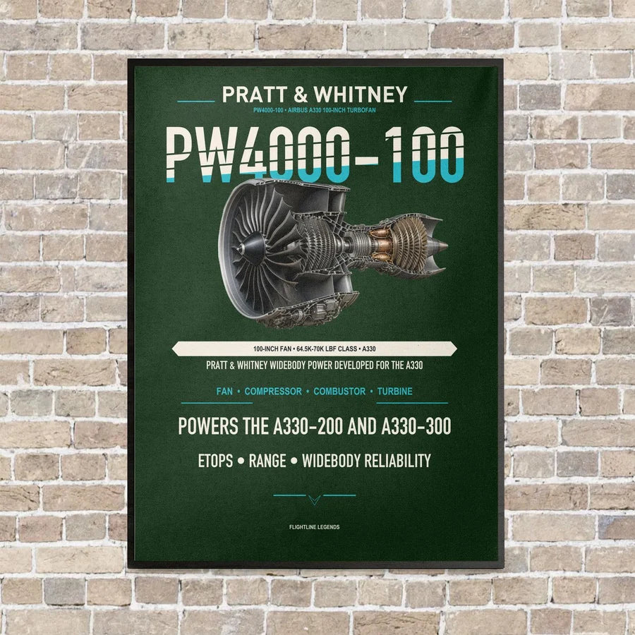 PW4000-100 vertical canvas print - framed - dark green background