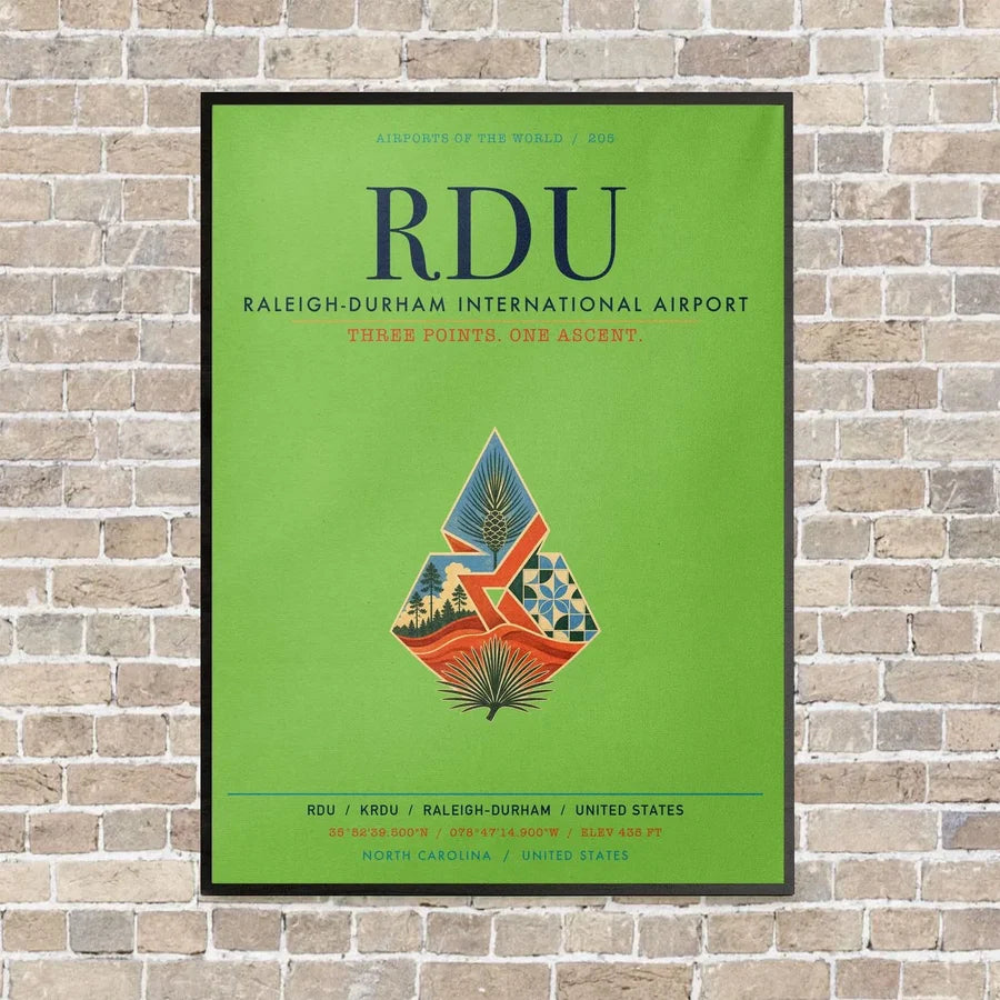 Raleigh-Durham International Airport RDU vertical canvas print - framed - light green background