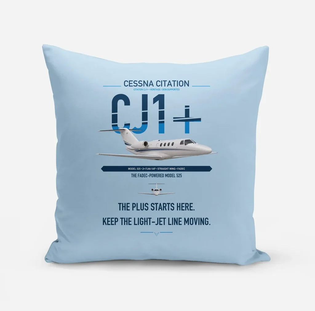 Cessna Citation CJ1+ design on light blue pillow