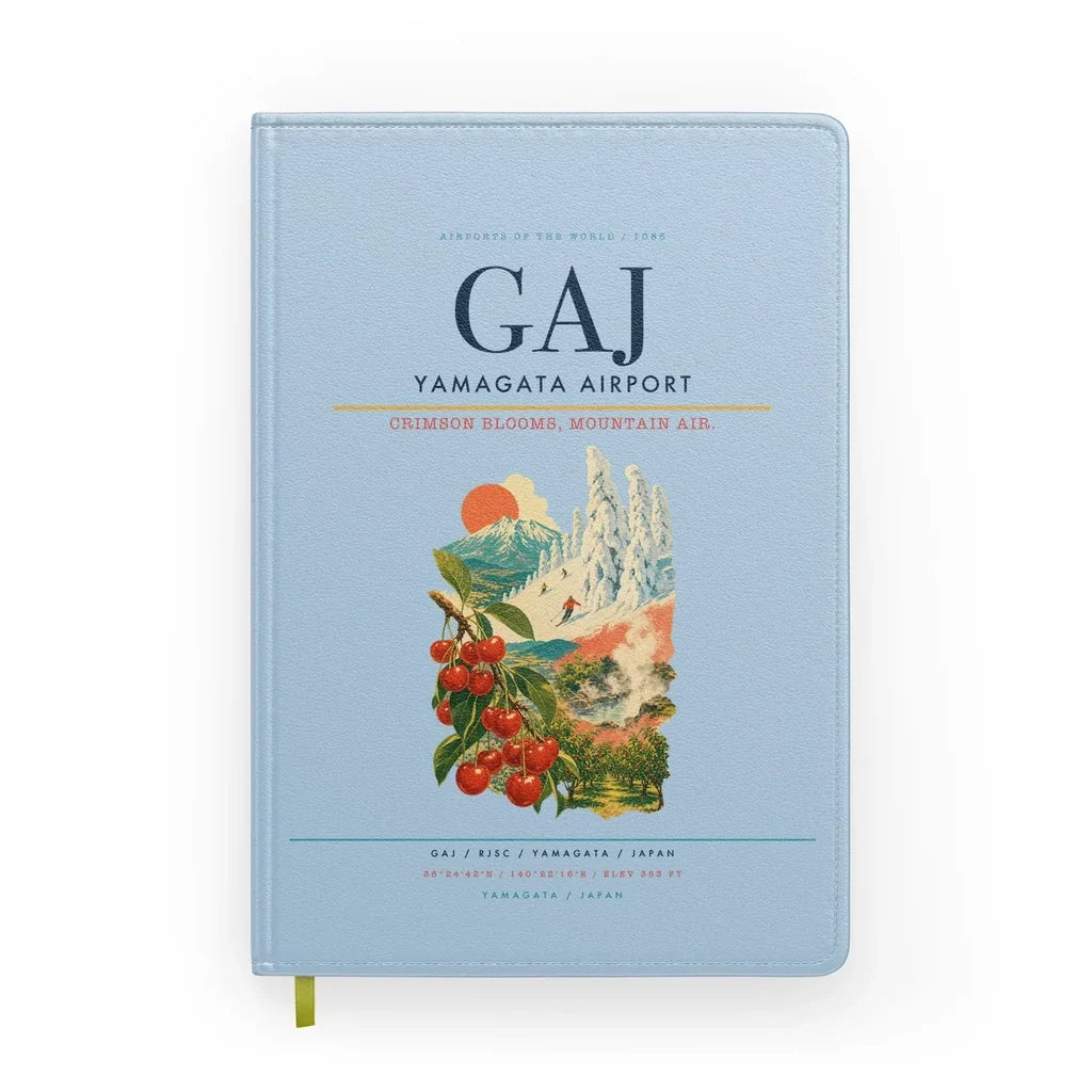 Yamagata Airport (GAJ) design on light blue notebook