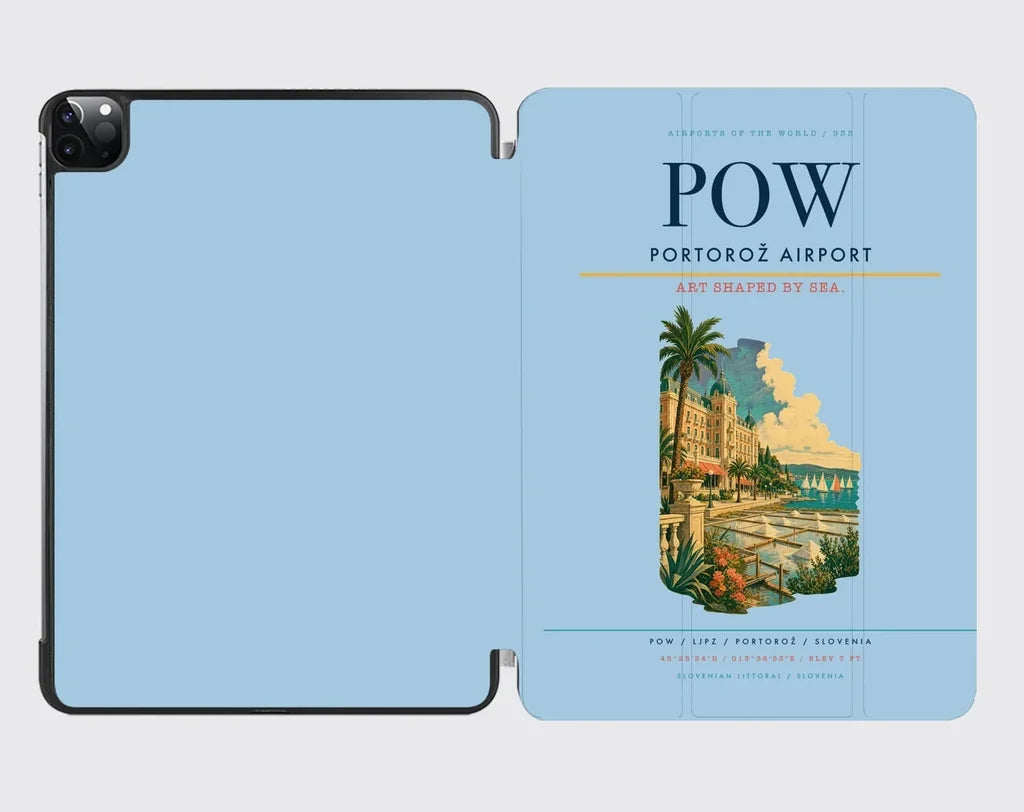 Portorož Airport (POW) design on light blue ipad tablet case