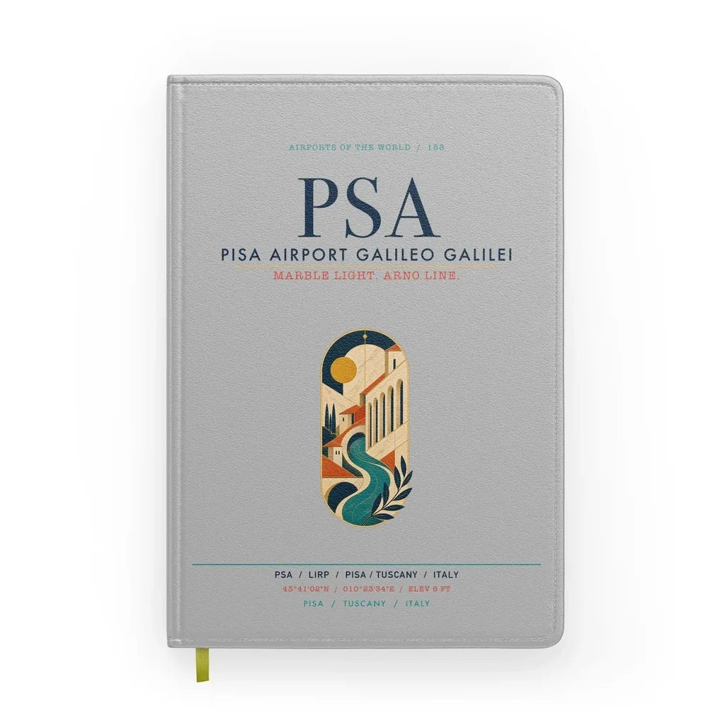 Pisa Airport Galileo Galilei (PSA) design on light gray notebook