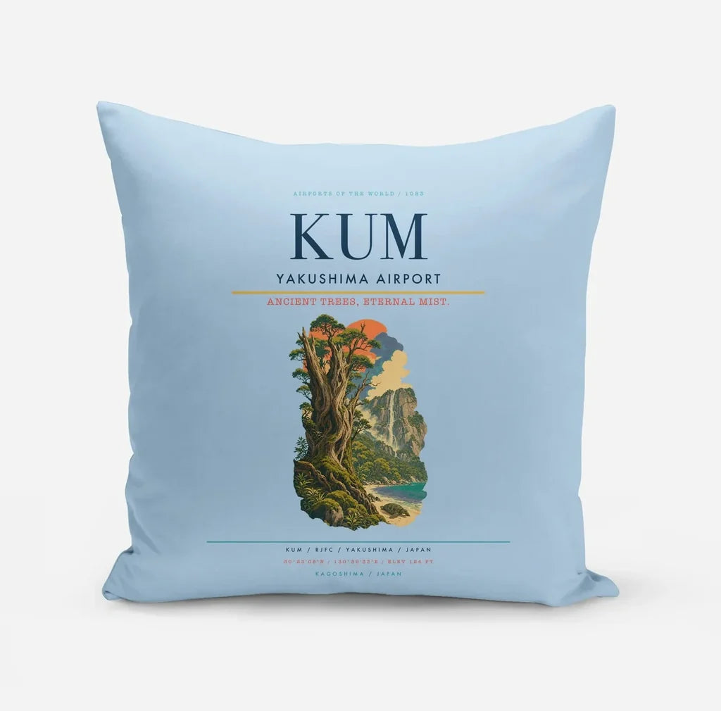 Yakushima Airport (KUM) design on light blue pillow