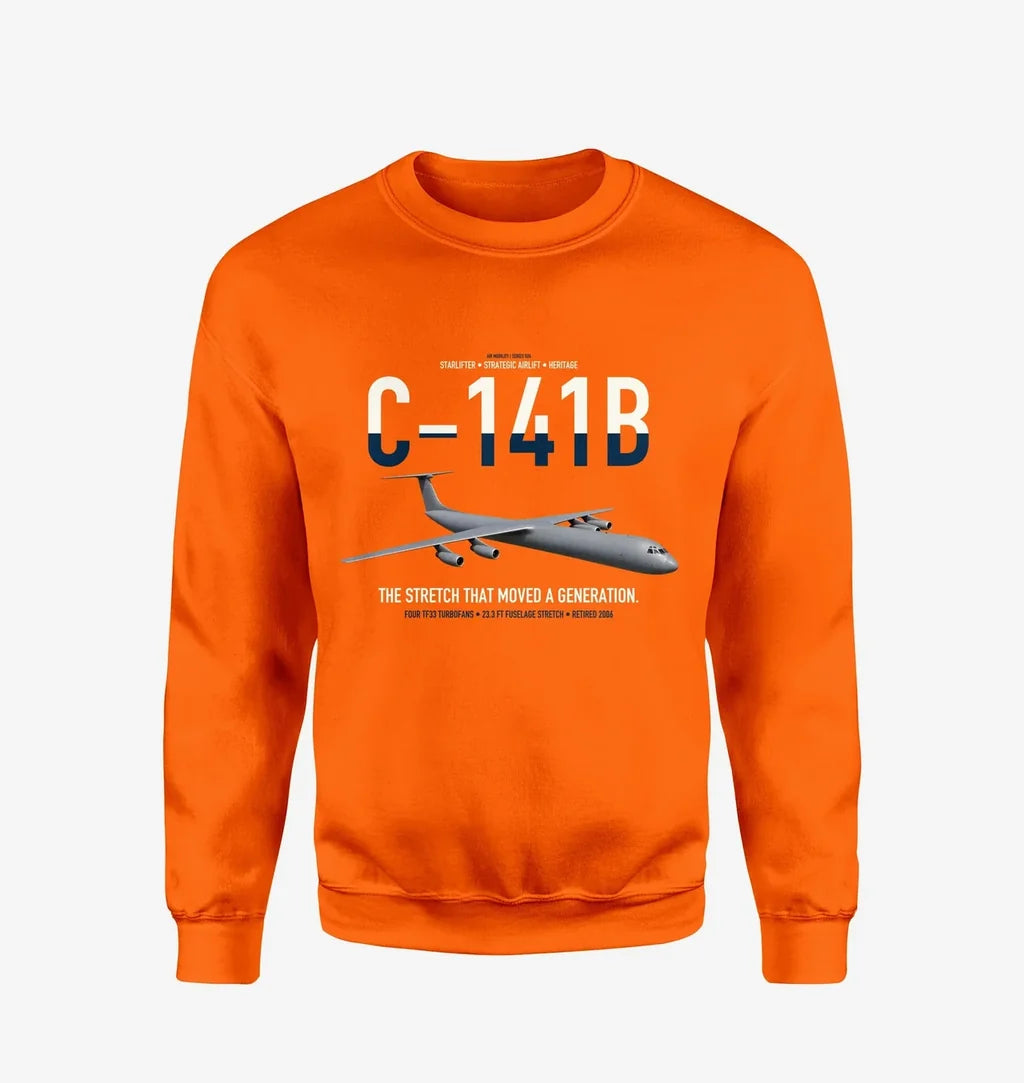 C-141B Starlifter design on orange sweatshirt