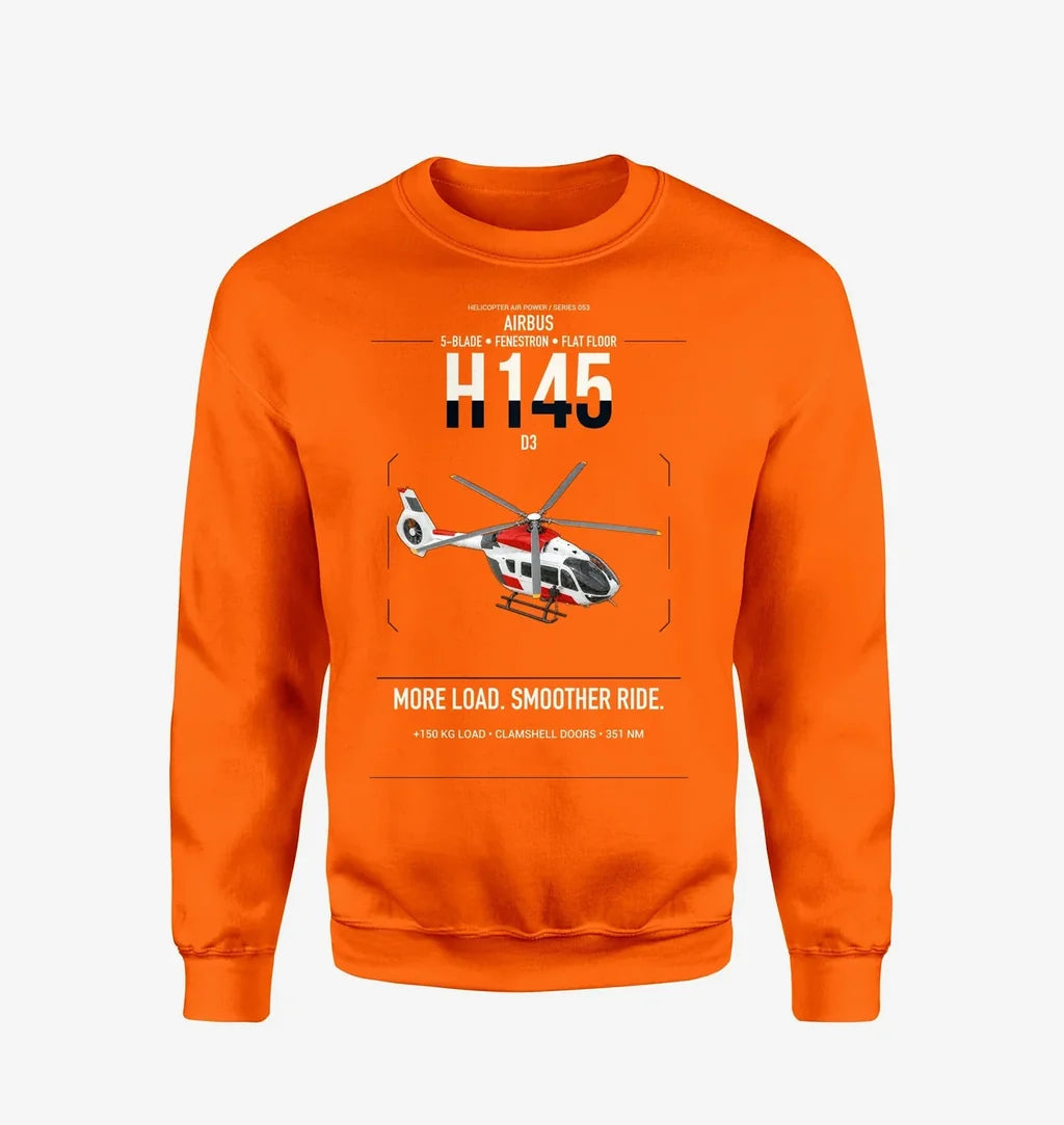 Airbus H145 D3 design on orange sweatshirt