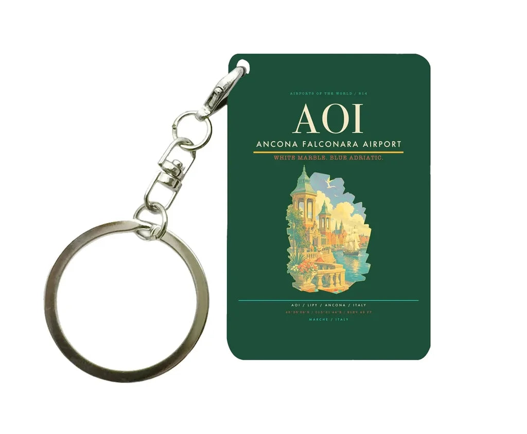 Ancona Falconara Airport (AOI) design on dark green key chain