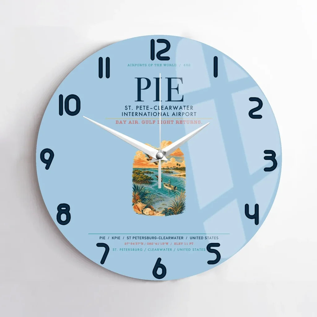 St. Pete–Clearwater International Airport (PIE) design on light blue no frame wall clock